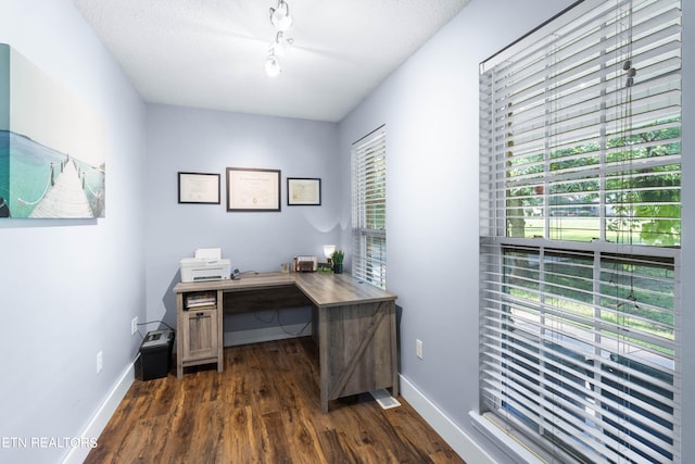 office with dark hardwood / wood-style floors