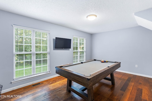 playroom featuring wood-type flooring, pool table, and a wealth of natural light