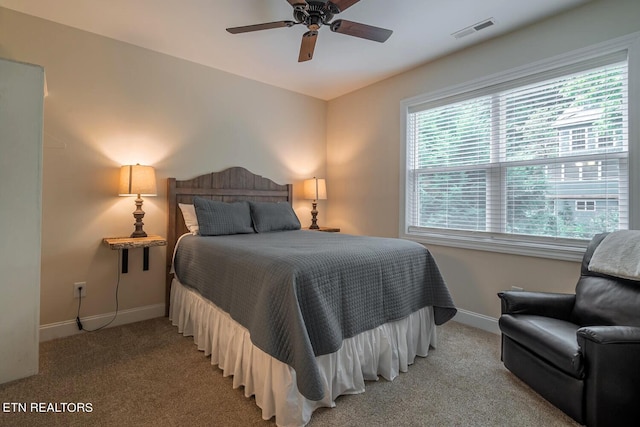 bedroom featuring carpet and ceiling fan