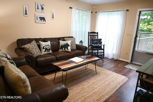 living room featuring dark hardwood / wood-style floors