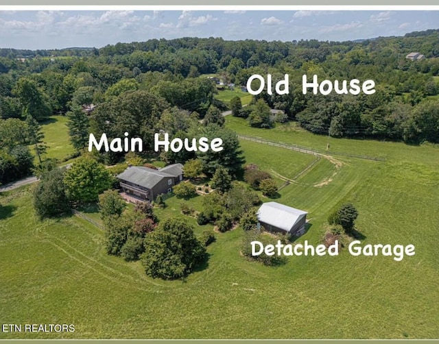 aerial view featuring a rural view