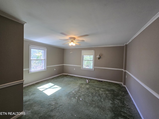 209 Greenwood Ave, Pennington Gap, VA 24277 - carpeted empty room with plenty of natural light, baseboards, ceiling fan, and ornamental molding