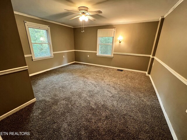 209 Greenwood Ave, Pennington Gap, VA 24277 - carpeted spare room with a ceiling fan, baseboards, and ornamental molding