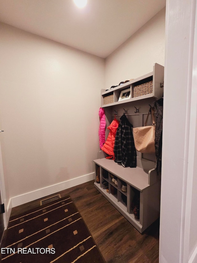 mudroom with dark wood-type flooring