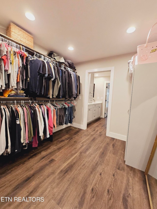 spacious closet with sink and hardwood / wood-style flooring