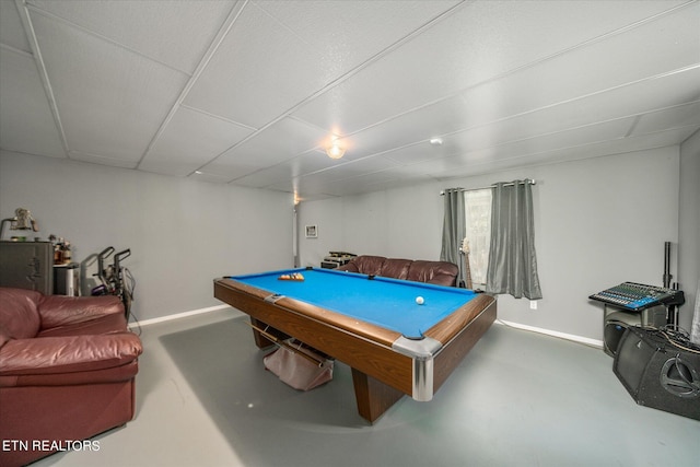 game room featuring concrete floors, baseboards, and pool table