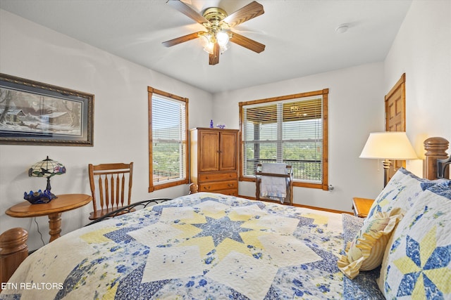 bedroom featuring ceiling fan