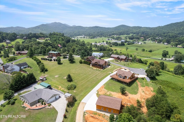 drone / aerial view with a mountain view