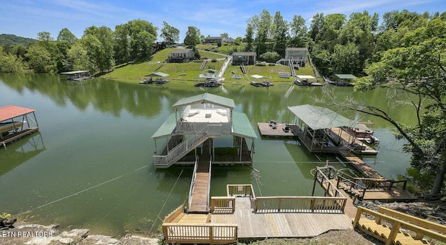 dock area with a water view