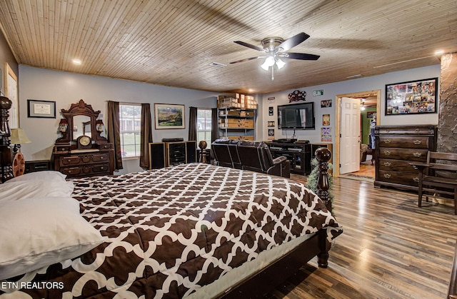 bedroom featuring wood-type flooring and ceiling fan