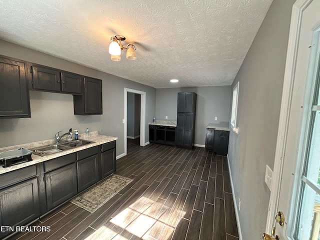 kitchen featuring sink, a textured ceiling, and dark hardwood / wood-style flooring