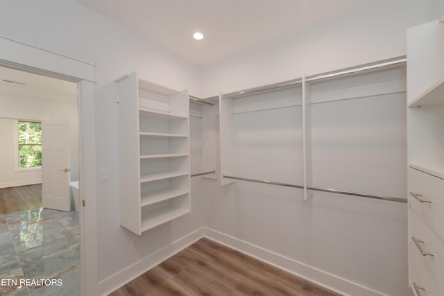 spacious closet featuring hardwood / wood-style flooring