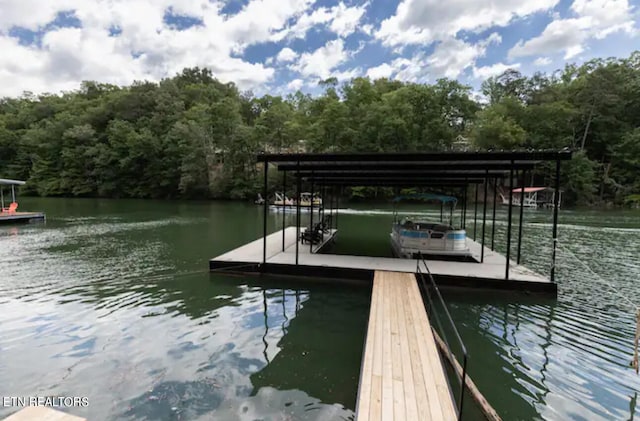 view of dock with a water view