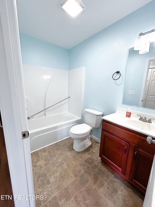 full bathroom with toilet, vanity, bathtub / shower combination, and tile patterned floors