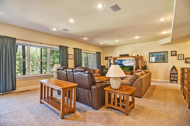 carpeted living room featuring a wealth of natural light