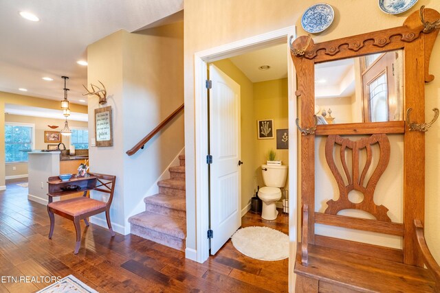 entrance foyer with sink and dark hardwood / wood-style flooring