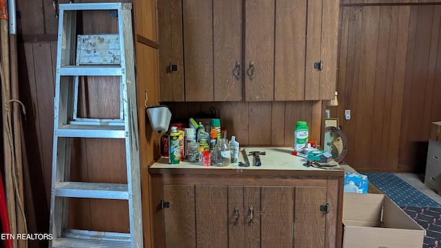 kitchen featuring wooden walls