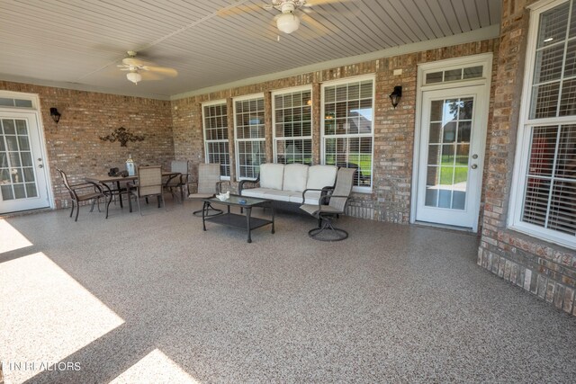 view of patio / terrace featuring ceiling fan and outdoor lounge area