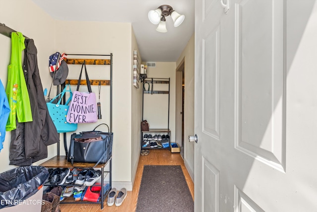 walk in closet with wood-type flooring