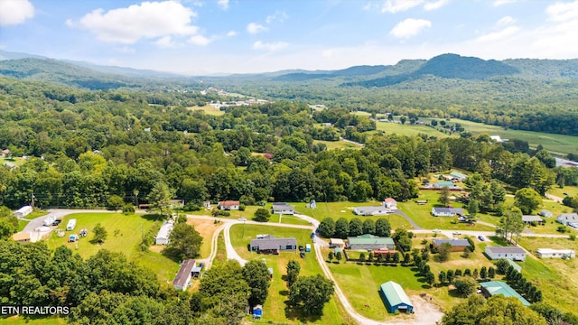 birds eye view of property with a mountain view