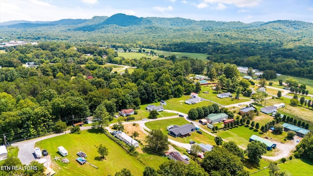 aerial view with a mountain view