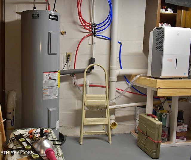 utility room featuring electric water heater