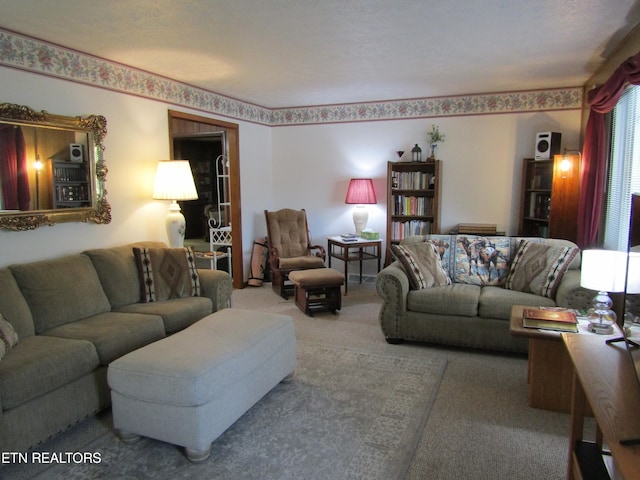 living room with carpet flooring