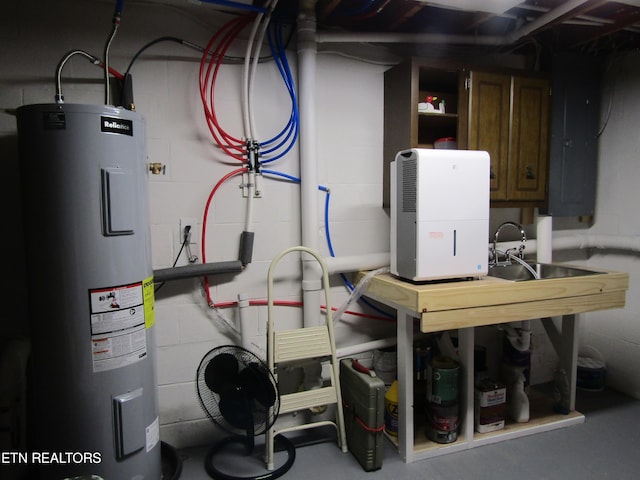 utility room with water heater and electric panel