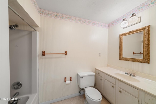 full bathroom with toilet,  shower combination, and vanity