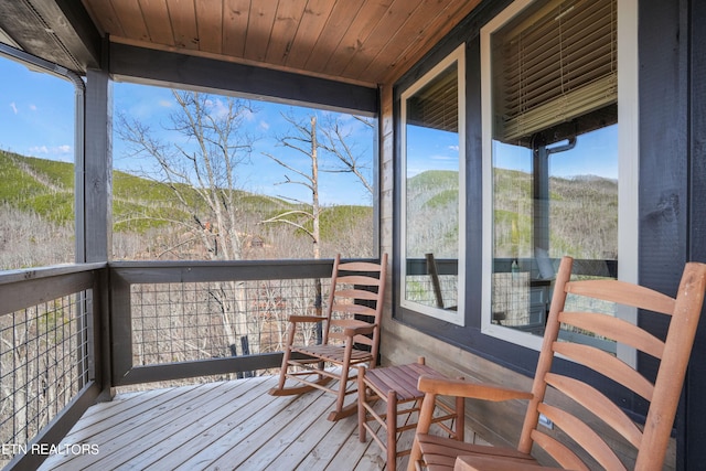 sunroom / solarium featuring wooden ceiling and a healthy amount of sunlight