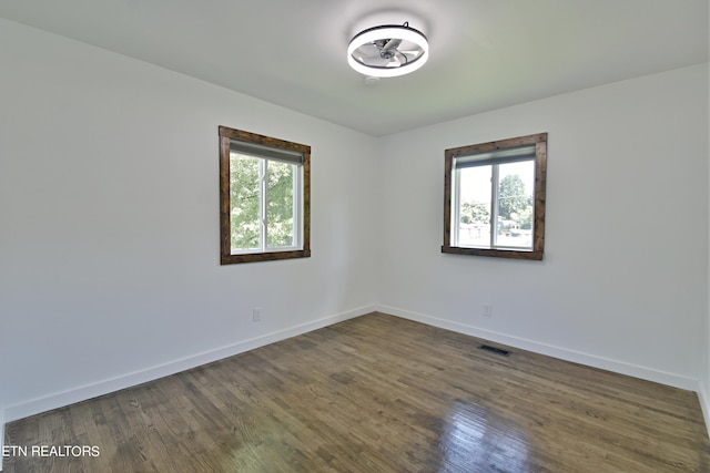 empty room featuring a wealth of natural light and dark hardwood / wood-style floors