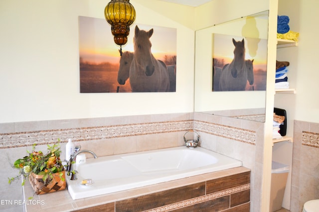 bathroom with tiled tub