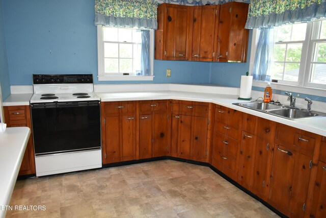 kitchen with plenty of natural light, sink, and electric stove