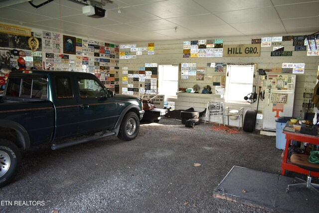 garage with a garage door opener