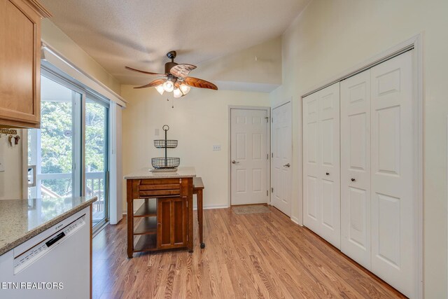 dining area featuring ceiling fan and light hardwood / wood-style floors