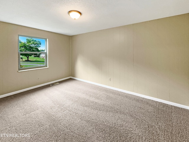 carpeted empty room featuring a textured ceiling