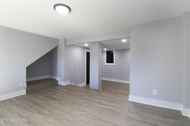 basement featuring wood-type flooring