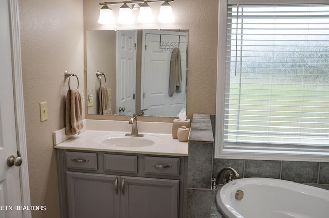 bathroom with vanity, a bathtub, and a wealth of natural light