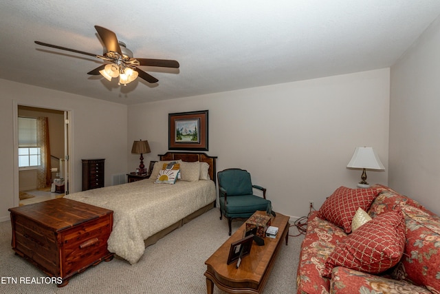 bedroom featuring ceiling fan and carpet flooring