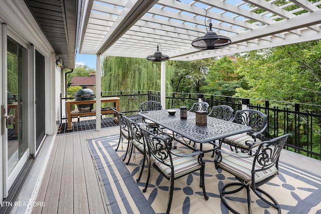 wooden deck featuring a pergola