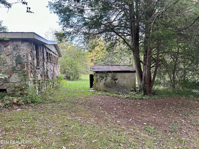 view of yard featuring a shed