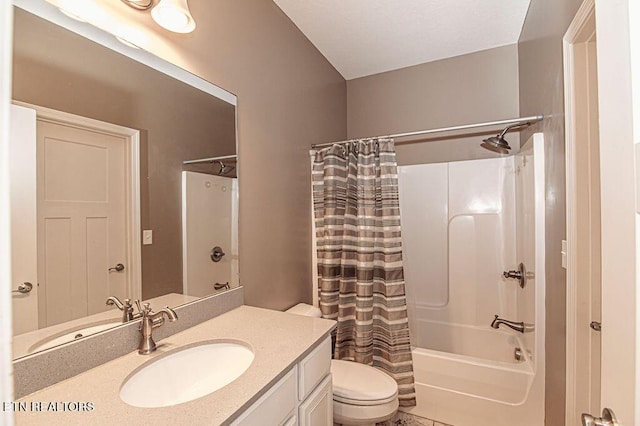 full bathroom with vanity, toilet, and shower / bath combo with shower curtain