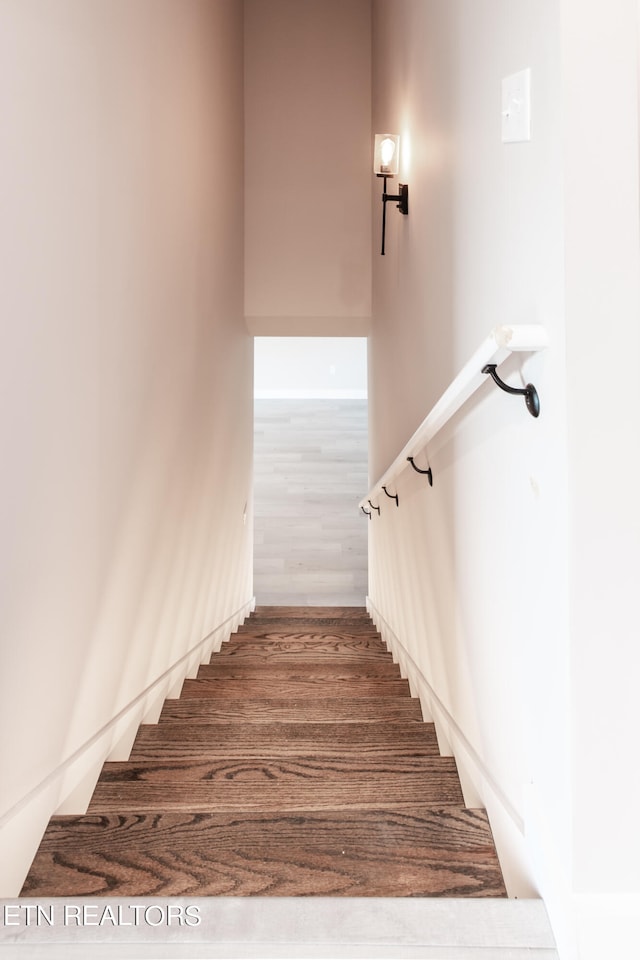 staircase with wood-type flooring