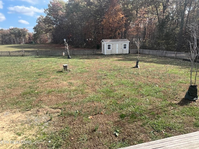 view of yard with a storage shed