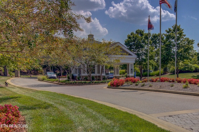 view of community featuring a lawn