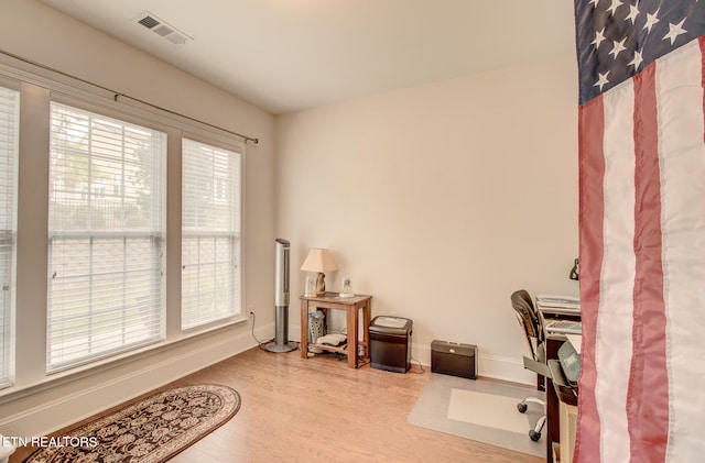 office area featuring light hardwood / wood-style floors