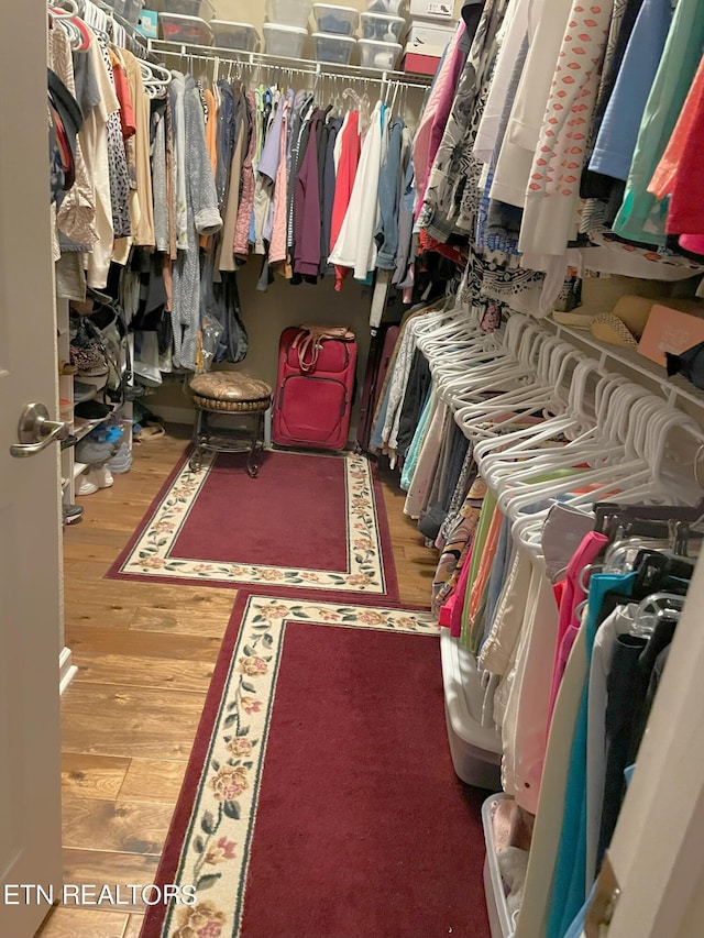 walk in closet featuring wood finished floors