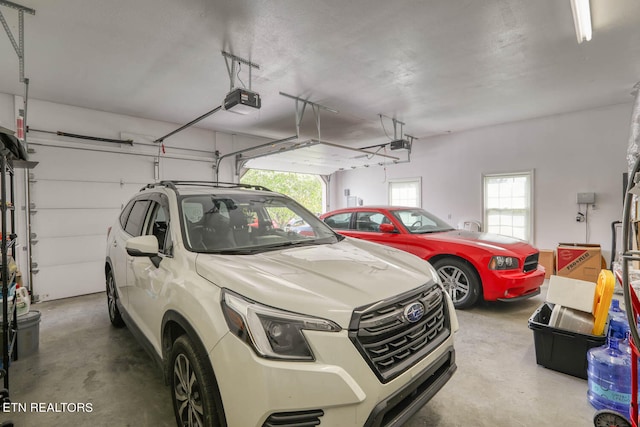 garage with a garage door opener