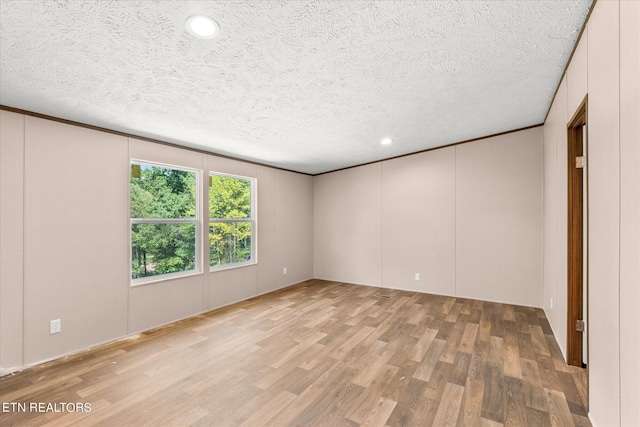 spare room featuring a textured ceiling and light wood-style flooring