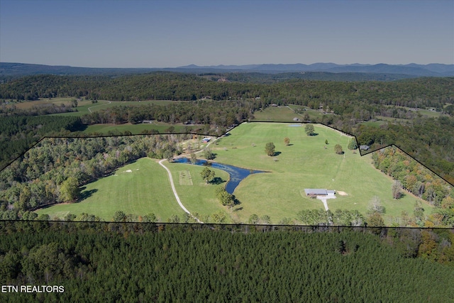 drone / aerial view featuring a mountain view